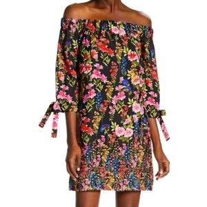 Vince Camuto Dark Floral Off the Shoulder 3/4 Sleeve Shift Dress Size 8 NWT